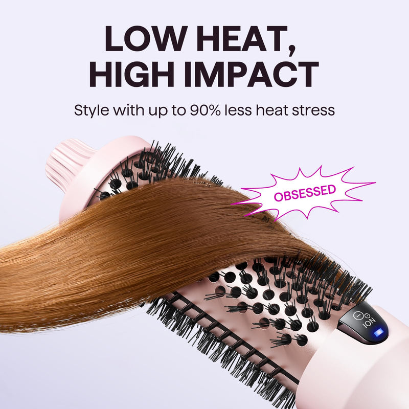 Wavytalk Blowout Boost Thermal Round Brush for Dry Hair Blowout Look | Negative Ion Tech, Tourmaline Ceramic, Less Damage, Makes Hair Smooth & Wavy, 5 Temperature Settings, Dual Voltage, Pink Sakura Pink