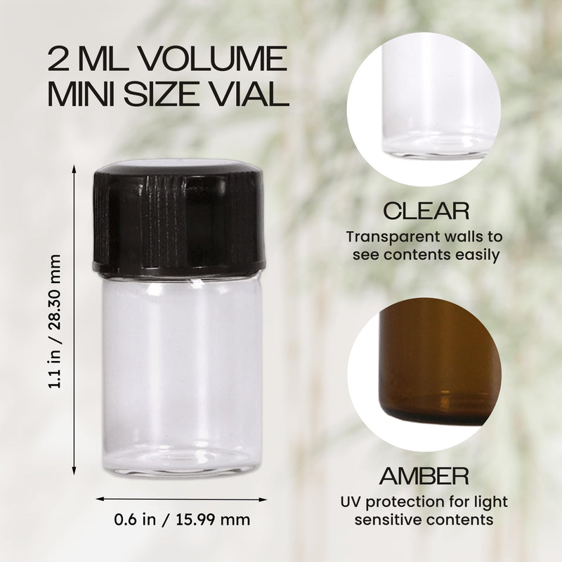 Beauticom 156 Packs 2ML Clear Glass Vial for Essential Oils, Aromatherapy, Fragrance, Serums, Spritzes, with Orifice Reducer