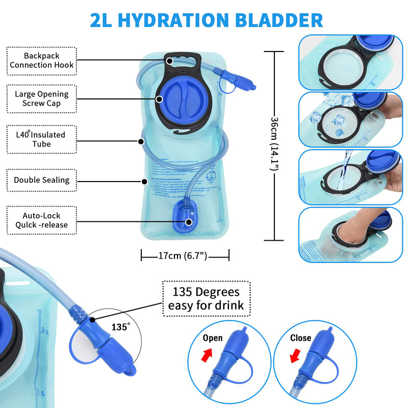 Roptat Hydration Backpack Pack with 2L Hydration Bladder - Lightweight Water Backpack Water Pouch for Women Men Running Riding Biking Music Festival Sliver-Laser
