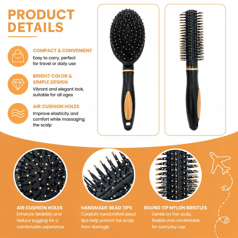 Round Hair Brush & Cushion Hair Brushfor Quick Blow Drying & Styling, Smoothing Vented Barrel Ergonomic Handle Fast Drying Round Brushes Hair for Women Salon Home All Types Volume Tool