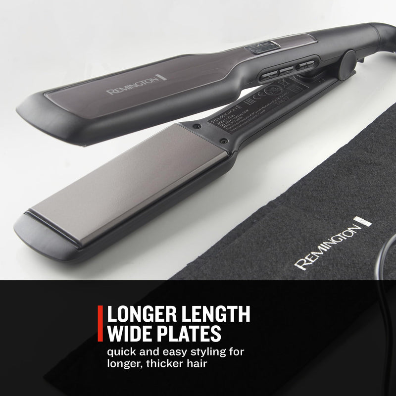 Remington Hair Straightener Advanced Ceramic coating for Sleek & smooth glide, Wide longer length 110mm floating plates, Digital display, Heat proof pouch, Up to 230°C, S5525 Black Grey | Digital Display, Heat Proof Pouch, Up to 230°C Max Temp, S5525 M...