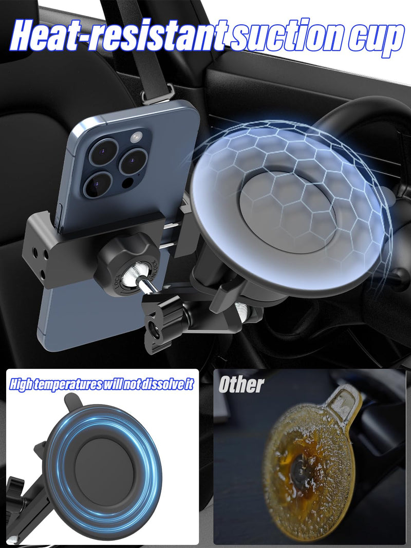 Suction Cup Car Phone Holder, Metal Phone Mount for Car Windshield | Aluminum Alloy, 360°Adjusting Arm, Heat Resistant Cellphone Holder for iPhone17 16 15 Pro Max, Galaxy S26 & 4-7" All Phones