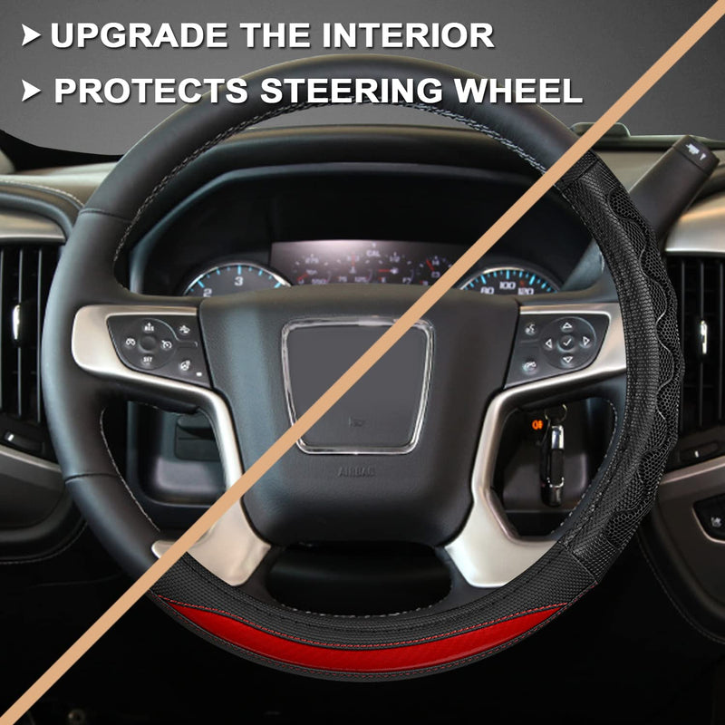 GIANT PANDA Steering Wheel Cover for GMC Sierra Acadia Terrain Yukon(3D Honeycomb-Red-Standard Size) Standard size (14.5''-15'') 3D Honeycomb-Red