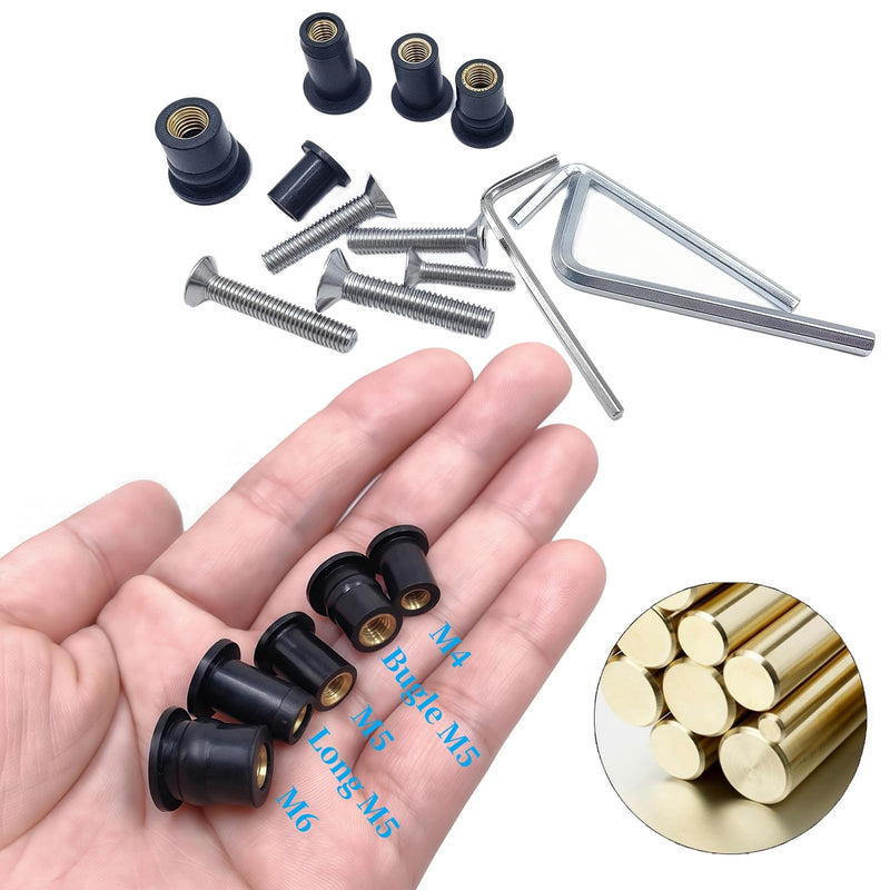 103 Pcs M4 M5 M6 Neoprene Well Nuts,304 Stainless Steel Hex Socket Bolts Well Nut Kit for Kayak,Marine,Motorcycle,Windscreen Accessories,Neoprene nut Contains Brass Nuts Copper nut 103