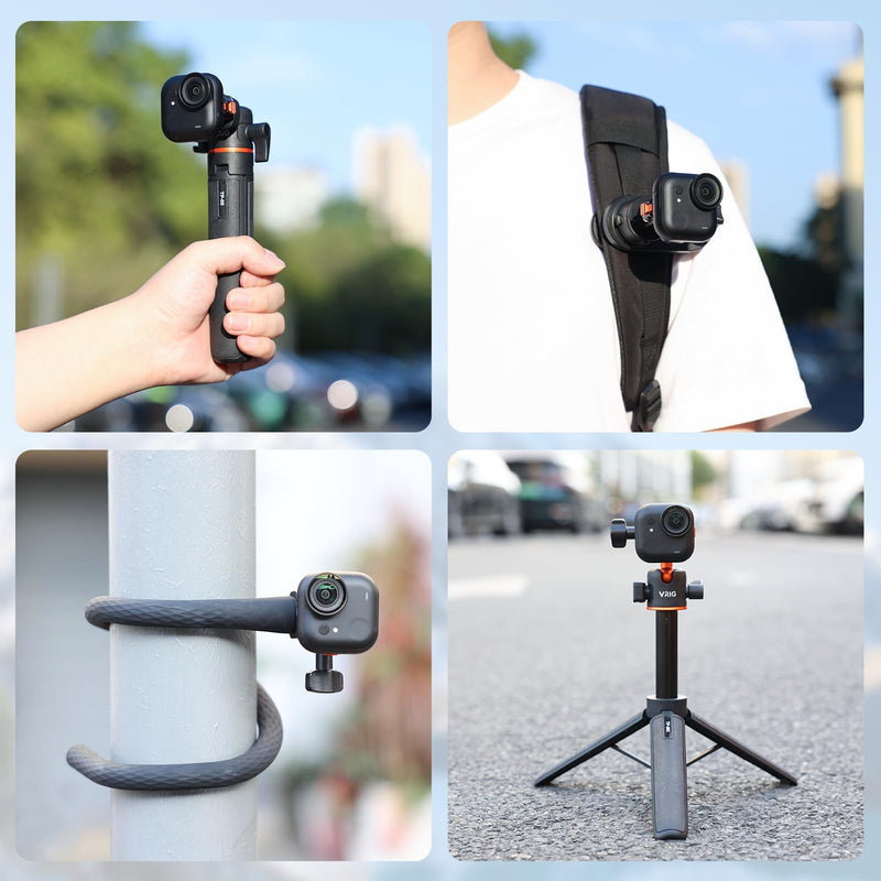 VRlG Magnetic Quick Release Adapter Mount for Insta360 GO Ultra with Charge | Aluminum Snap-On Magnetic Base with 1/4 Hole/ Foldable Connector for Tripods & Selfie Sticks, Vlogging Charging Mount
