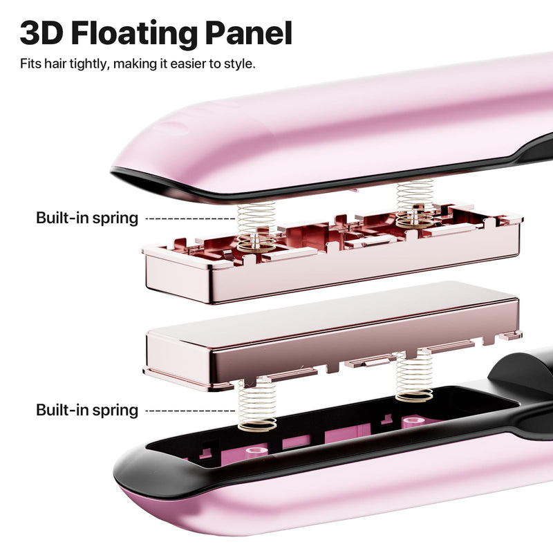 2 in 1 Cordless Hair Straightener & Curler, Wireless Mini Flat Iron for Women, USB Rechargeable Travel Hair Straighteners with 5000mAh Battery, Ceramic Coating for On-the-Go Styling Pink
