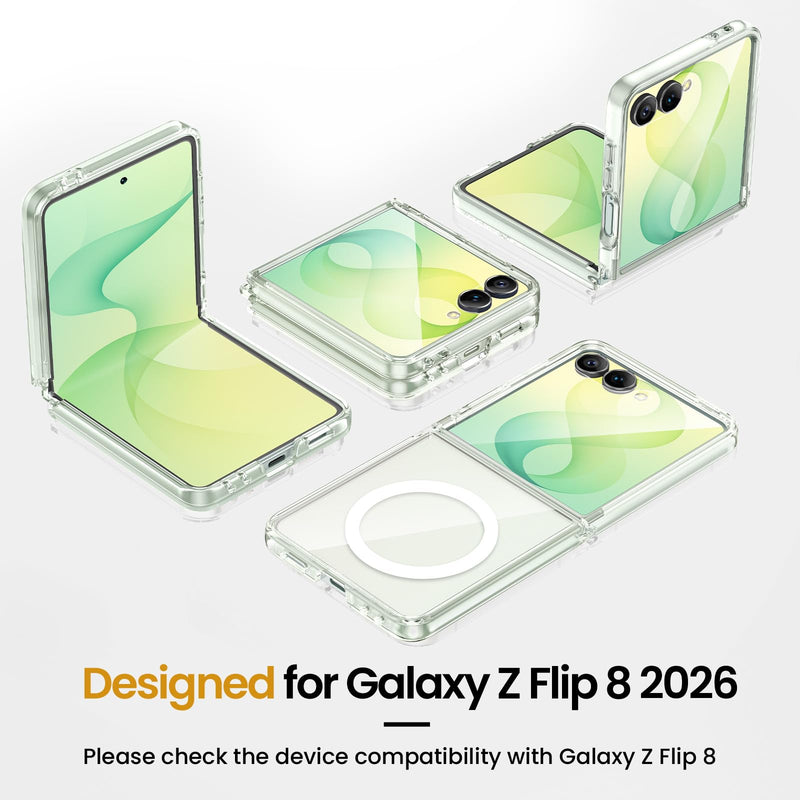 VEGO for Z Flip 8 Case[Compatible with MagSafe] with Screen Protector,Clear | Anti-Yellow & Ultra Slim, Wear-Resistant, Painted Shockproof Bumper Cover for Samsung Galaxy Z Flip 8 C-Clear For Flip 8