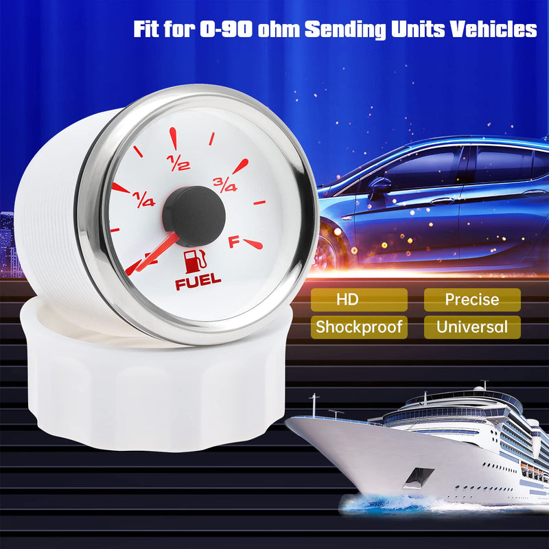 ARTILAURA 0-90 ohm Fuel Gauge 7 Color Boat Fuel Level Gauge Marine Fuel Gauge Gas Fuel Tank Meter for Universal AUTO Car (White) White