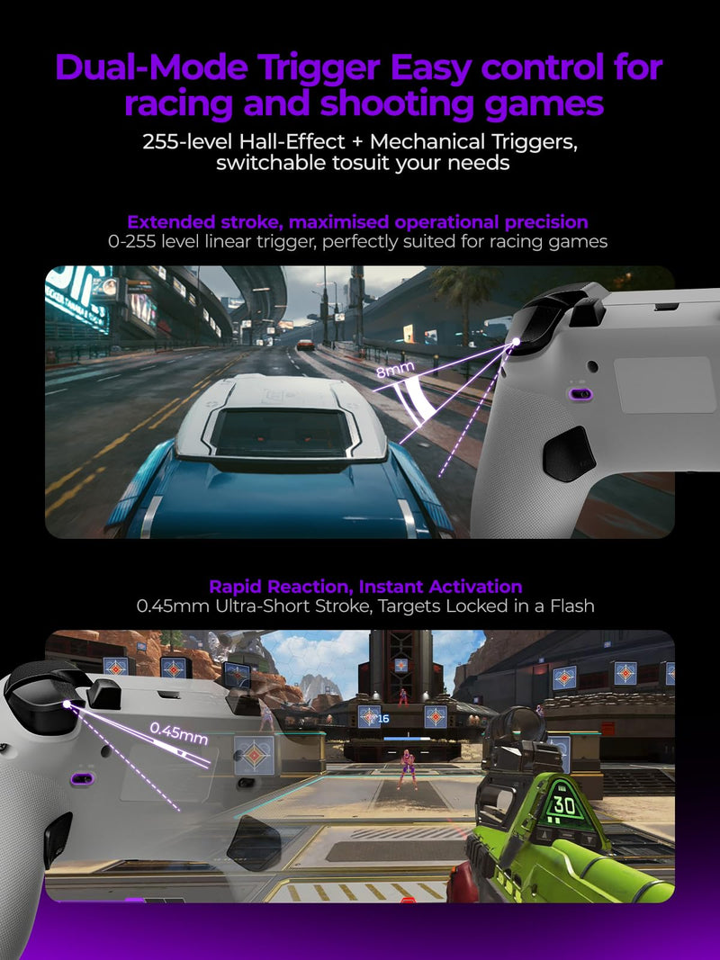 leadjoy Saber Plus Wireless Game Controller, TMR Joysticks, Hall Effect & Tactile Dual Triggers Gaming Controller, 1000Hz Polling Rate, RGB Lighting for PS4/Switch1/2/PC/Android/iOS, White