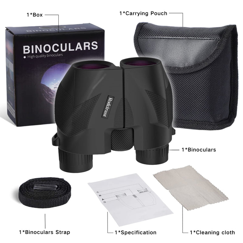 20x25 Compact Binoculars for Adults,High Powered Large Eyepiece Waterproof Binoculars,Easy Focus for Bird Watching,Hiking,Travel and Sport Games Black
