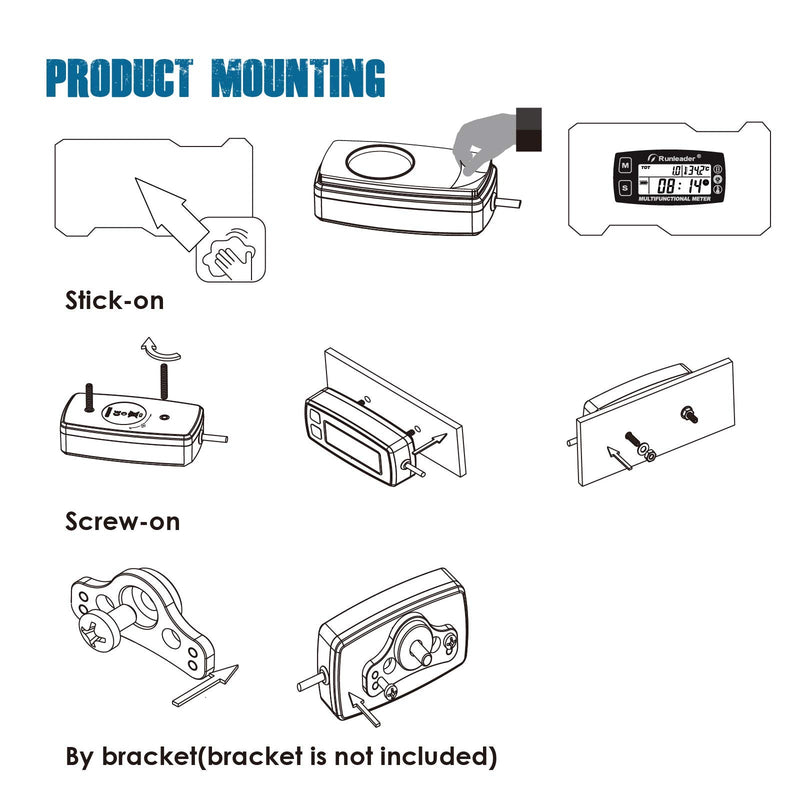 Runleader Digital Tach Hour Meter,Engine Temperature Gauge,Alert RPM & Temp,Backlights Display for Lawn Tractor Compressor Generator Snowmobile Marine Jet Ski Pit Bike RL-HM035A-TS002