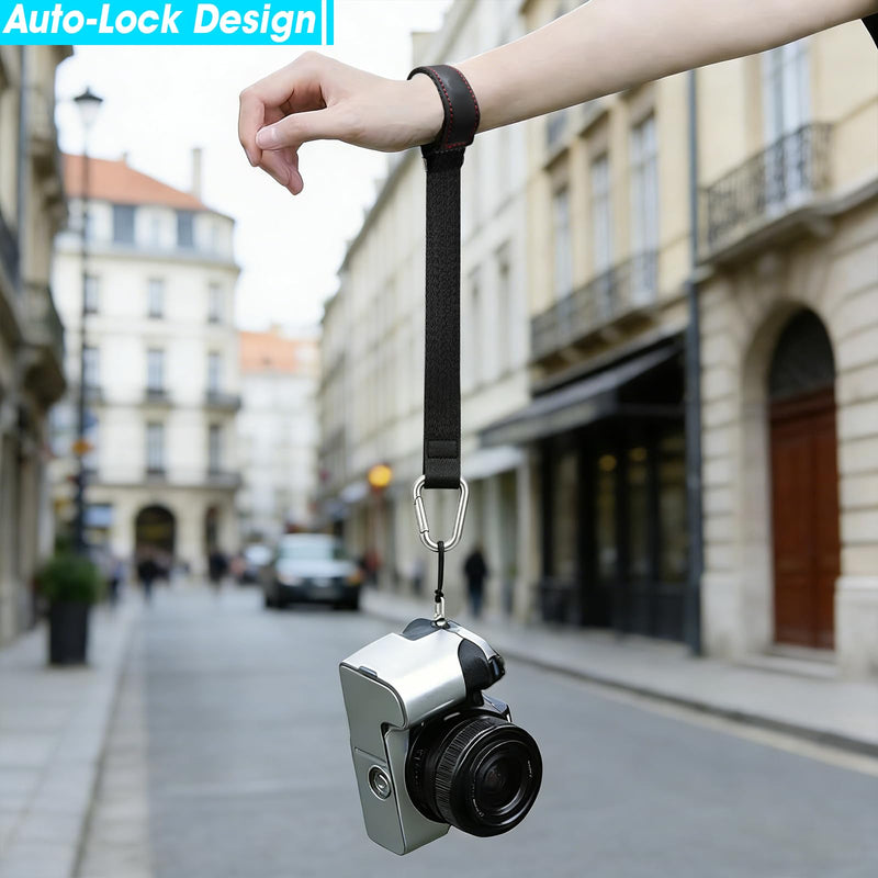 Camera Wrist Strap, Leather Camera Hand Strap for Photographer, Adjustable Soft Strap Black