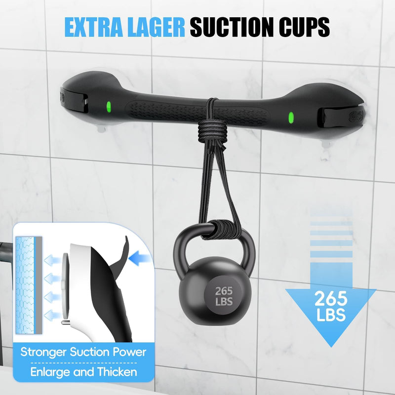 SPECILITE 17 Inch Shower Handle, Grab Bars for Bathtubs and Showers, Disabled and Elderly Strong Suction Cup, Seniors Handicap Safety Handrail for Bathroom Toilet Tiles Glass - Black 1 Pack