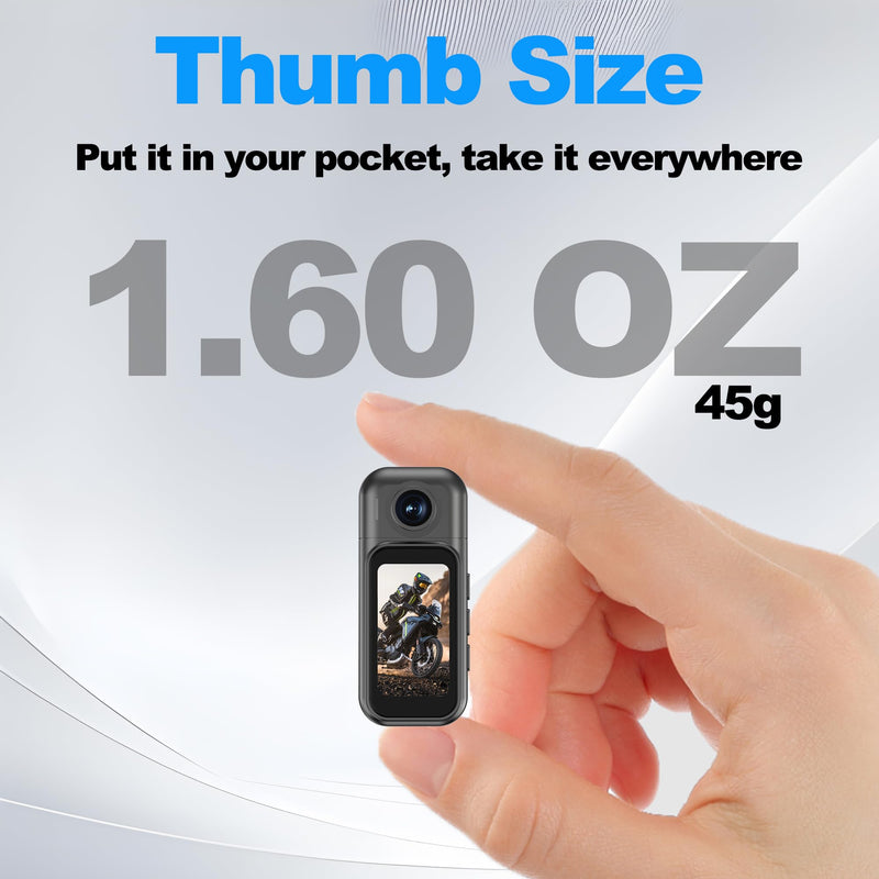 1080p Mini Body Camera with 64GB Card, 1.47" Touchscreen Wearable Thumb Camera, Magnetic Mount & 180° Rotating Lens for Vlogging Travel Sports Security