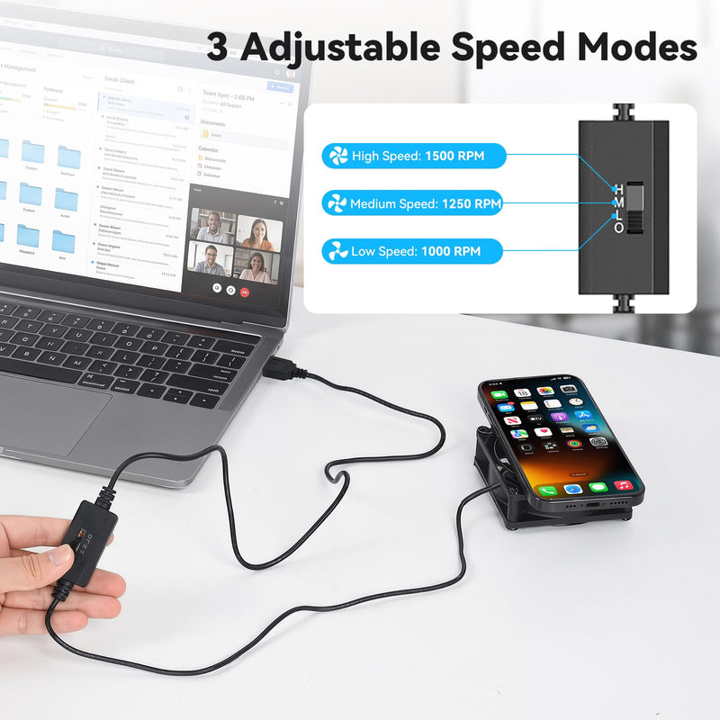 ELUTENG 120mm USB Cooling Fan | 3 Speed Adjustable, Quiet PC Cooling Ventilator, 4 Rubber Feet & Screwdriver