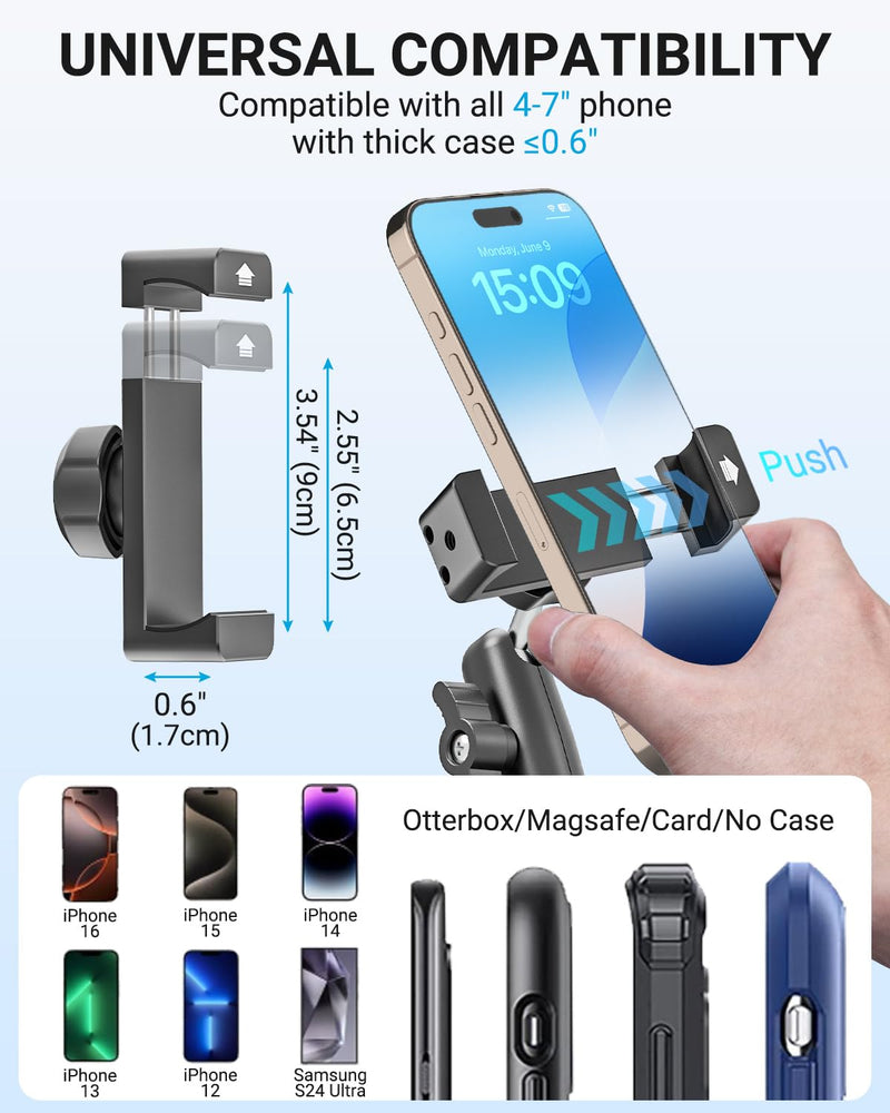 Vacuum Suction Cup Phone Mount for Car Truck Helicopter Airplane | Metal 360° Rotatable Windshield Dashboard Firm Grip Smartphone Holder, Fit for iPhone17 16 Pro Max 15 14, and 4-7" Cellphone