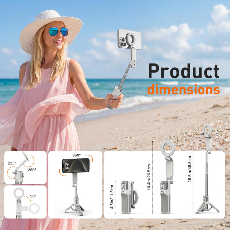 AMAZEAR Phone Camera Grip with Selfie Stick Tripod, Cellphone Accessories with Detachable Wireless Shutter Button for iPhone 16 17 Pro Max, Comfort Ergonomic Smartphone Handle Holder, White Standard Grip
