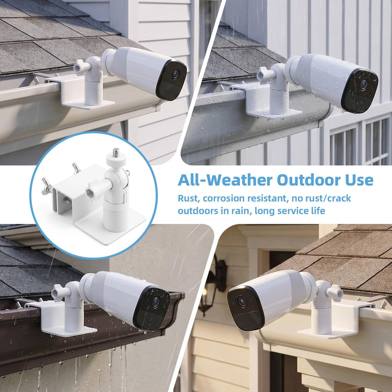 2 PCS Universal Solar Panel Gutter Mount, White Adjustable Aluminum Alloy Bracket for Ring Arlo Blink Eufy Wyze Reolink Security Cameras and Solar Panels