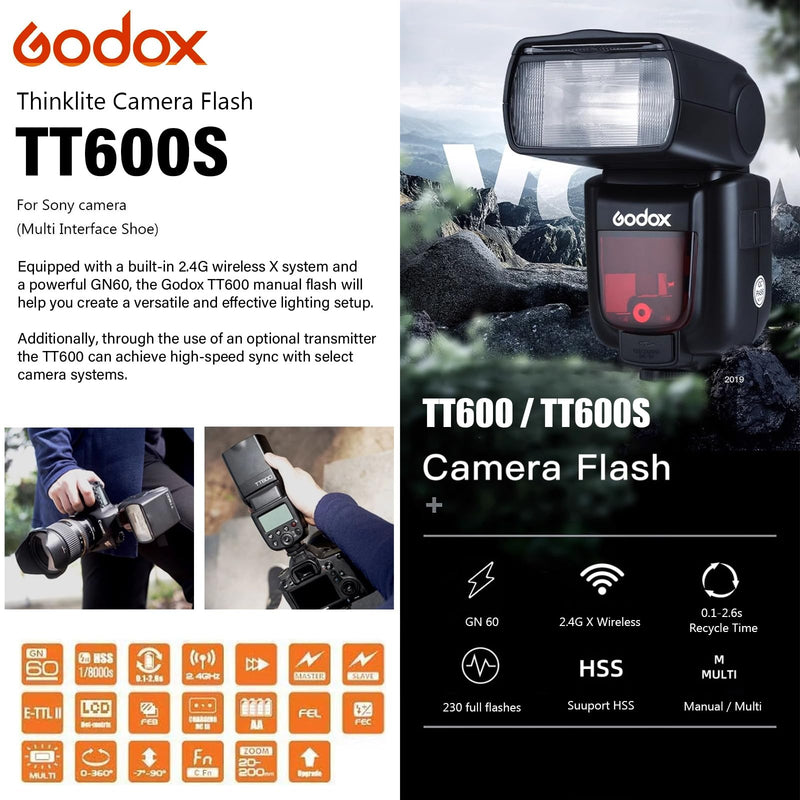 Godox TT600S GN60 2.4G Wireless Camera Flash Speedlite & Diffuser for Sony | Master/Slave GN60 Manual Flash, Support HSS when paired off camera with Godox X Trigger System for Sony Cameras Diffuser Kit for Sony MI Shoe