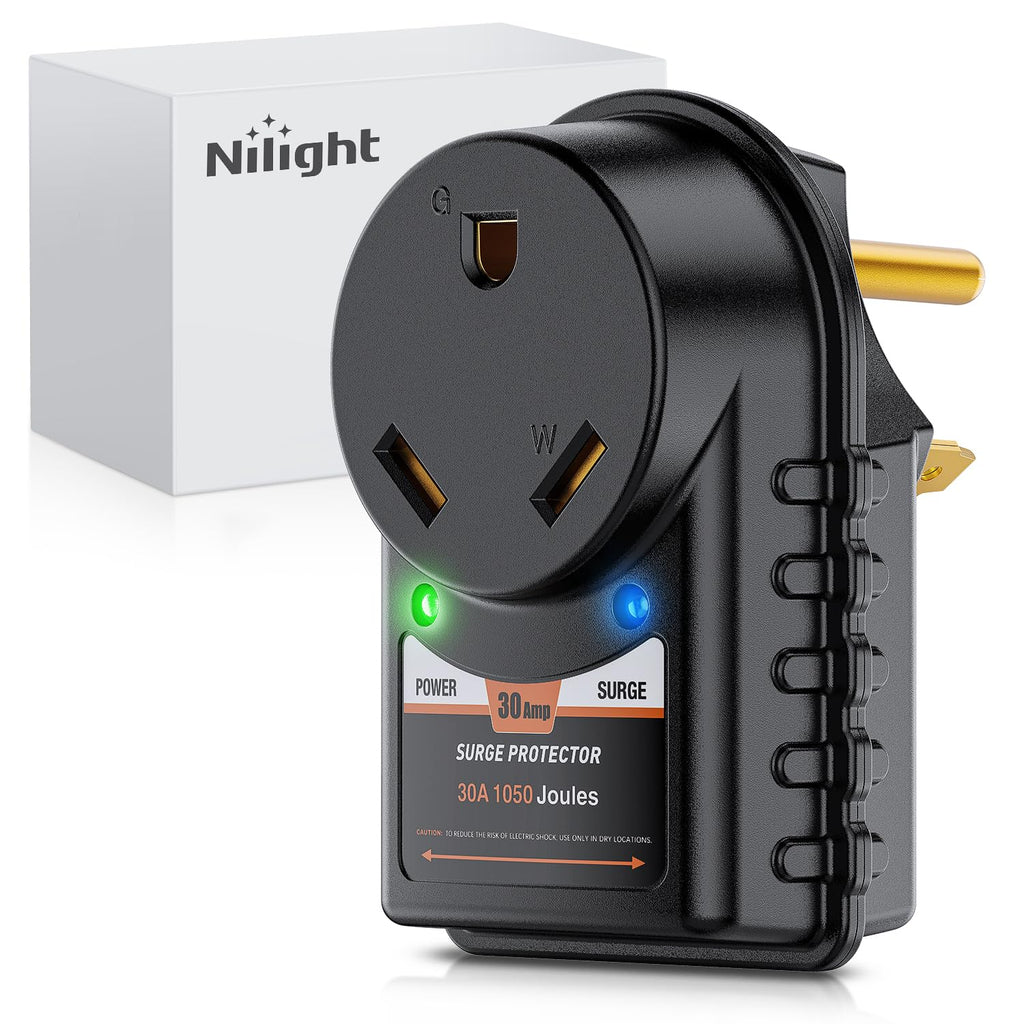 Nilight 30 Amp RV Surge Protector 125V/3750W RV Surge Adapter Plug with LED Indicator 30amp 1050 Joules 22500A Max Spike ETL Listed TT-30P TT-30R Power Guard for RV Camper Trailer 30A Surge Protector