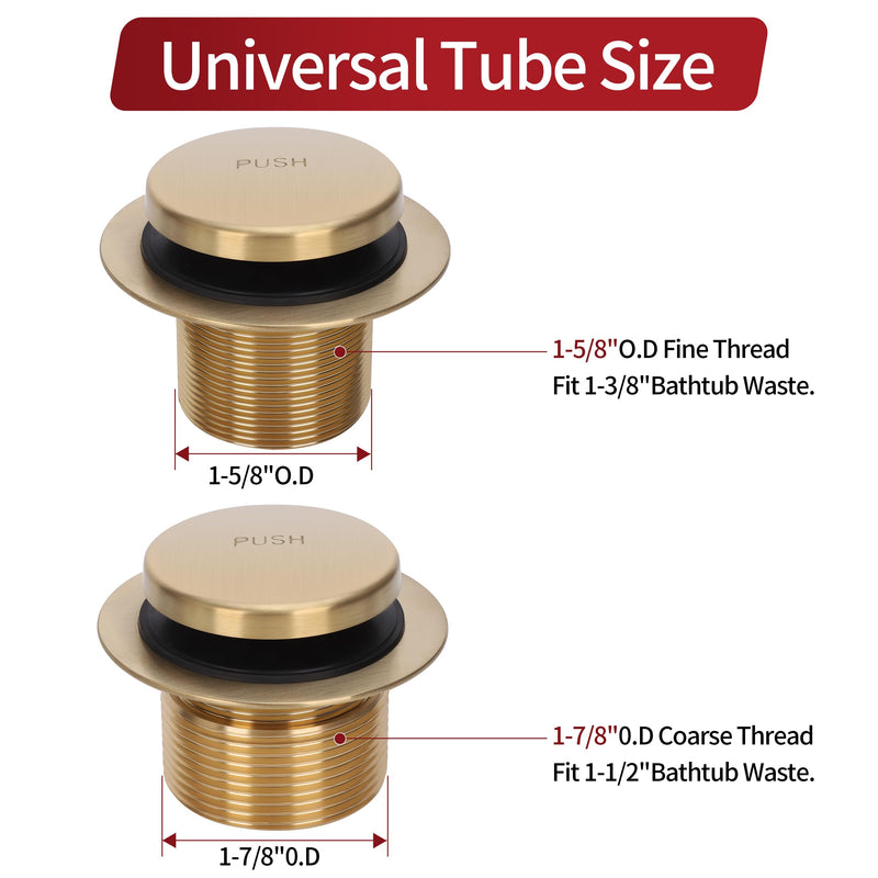 PRIMSOPH Tip-Toe Tub Drain Trim Kit with One Hole Overflow Faceplate Conversion Kit Assembly Universal Fine Coarse Thread Replacement Brushed Gold
