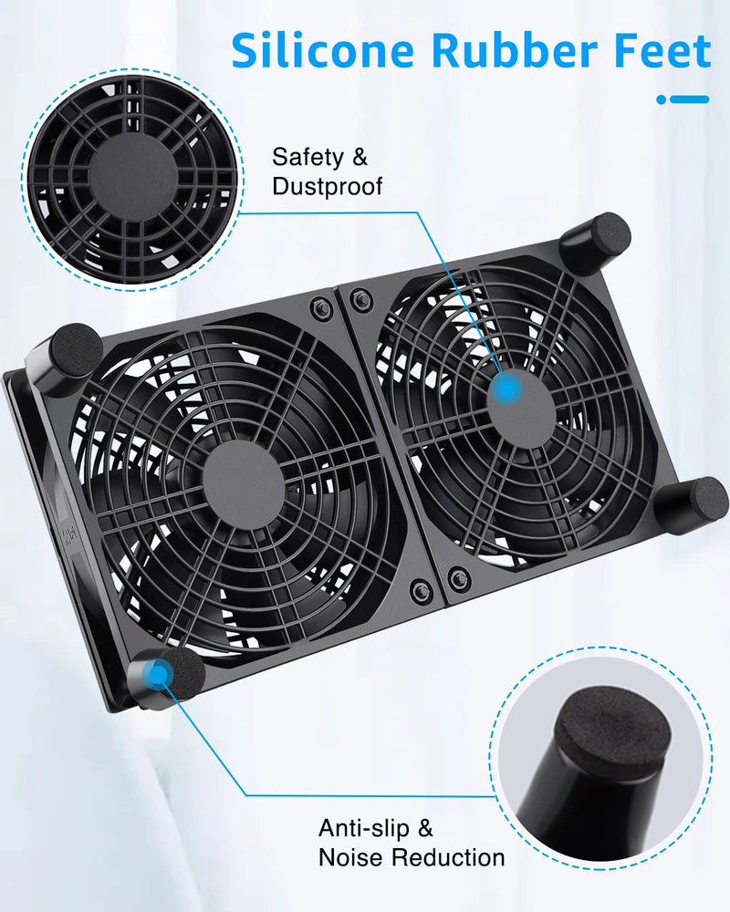 GDSTIME 240mm Router Fan Cooler with L/M/H Speed Control DC 5V USB Powered | Quiet Dual 120mm USB Computer Fan, for Router, Modem, Receiver, DVR, PlayStation, Xbox, Amplifier, Laptop, AV Cabinet Cooling 240mm USB Fan