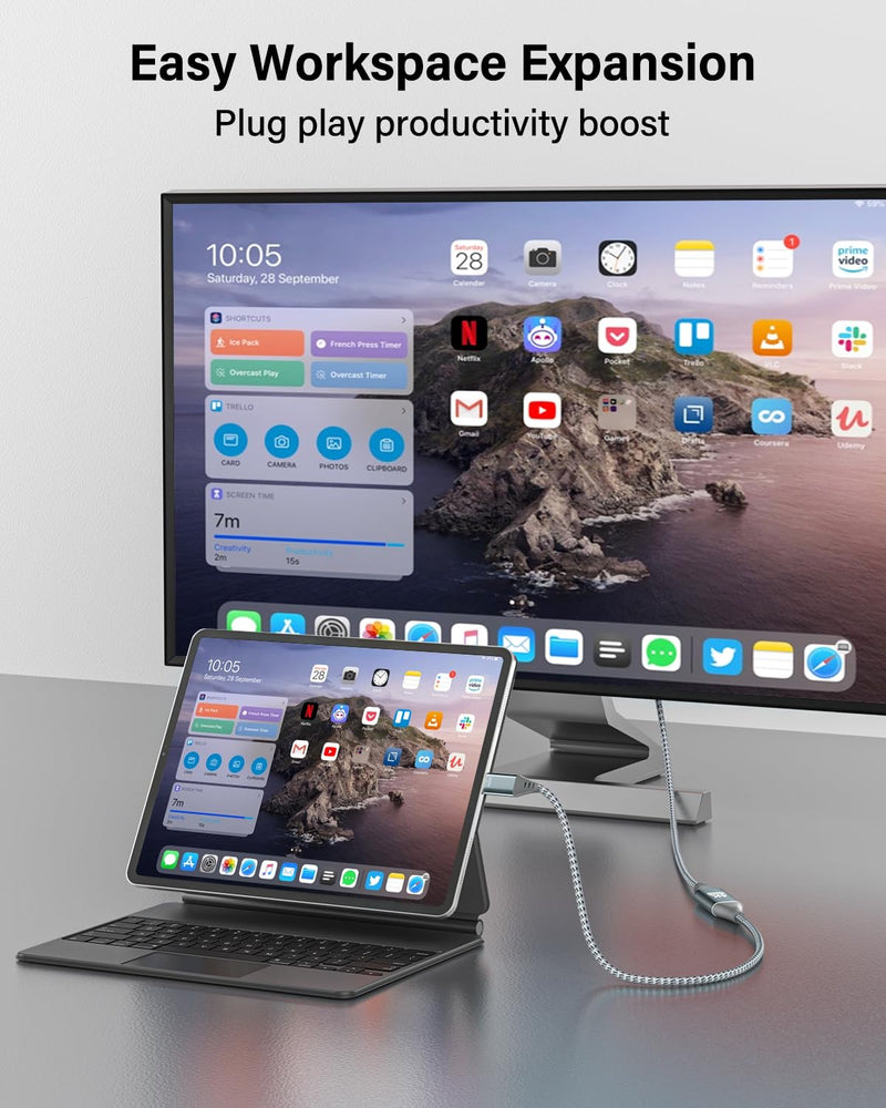 USB C to Micro HDMI Cable 6ft, 4K 60Hz 18Gbps Braided Aluminum for USB C Devices- Samsung Freestyle/ASUS XG17AHP/M80B/Odyssey G8 OLED, Portable Monitor (Source-to-Display)