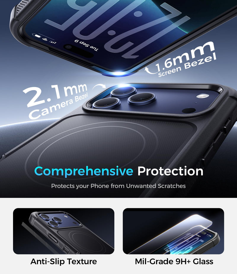 for iPhone 17 Pro Max Case with Belt Clip Holster, [6.9" Screen] Compatible with MagSafe, 360° Rotating Kickstand, Heavy Duty Shockproof Anti-Drop Cover, Include Screen Protector, Black