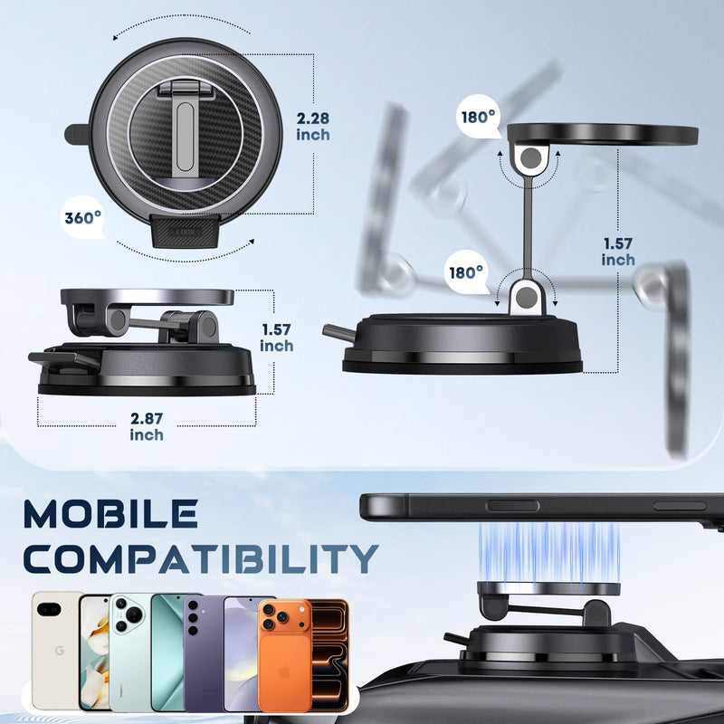 Strong Magnetic Phone Holder for Car & Desk, Compatible with MagSafe, Secure Lock, Universal 360° Rota-Table Car Phone Mount for Dashboard, Glass, Table, Carbon Fiber Gray