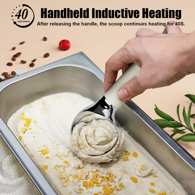 Heated Ice Cream Scoop – Electric Scooper for Hard Ice Cream and Desserts, Handheld Heating Up to 158°F, Rechargeable with LED Display, Easy to Clean, Ideal Summer Gift White