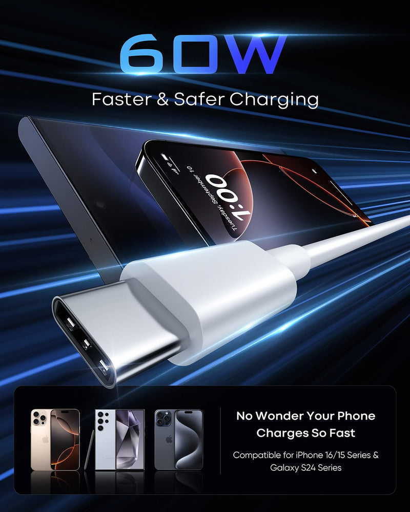 USB C to USB C Cable 25FT [60W Fast Charging, Extra Long Type C Cable] (No Data Transfer) for iPhone 16/15, Galaxy, Pixel, Switch, Camera & More - White 1