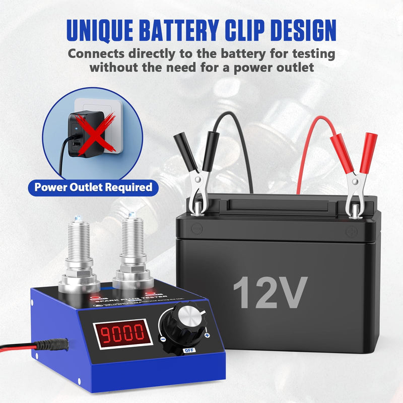 BELEY Spark Plug Tester Automotive Engine Ignition Coil Tester Dual Holes 500-9000rpm Working Frequency with LCD Display,110V/220V Car Spark Plugs Tester Tool for 12V Gasoline Vehicle. H90
