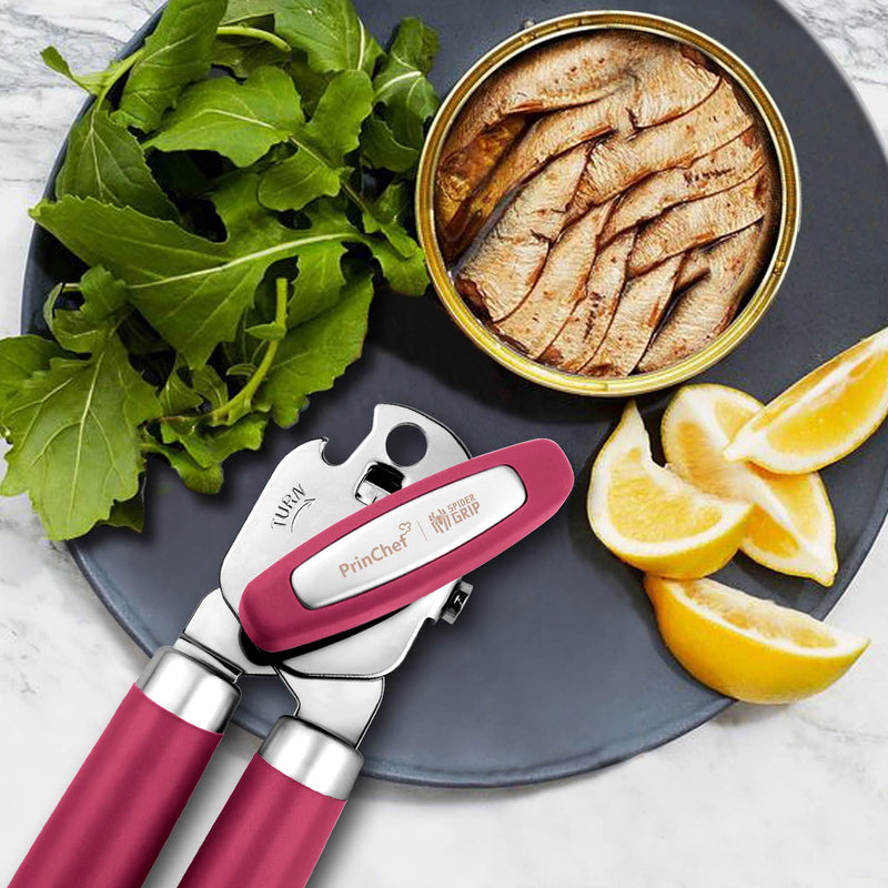 Can Opener, No-Trouble-Lid-Lift Manual Handle Can Opener With Magnet and Beer Opener, Red