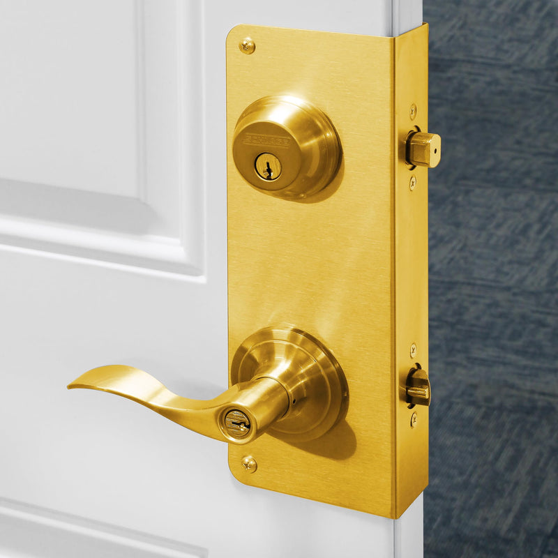 Prime-Line U 9931 Brass Lock and Door Reinforcement Plate for 1-3/4 In. Thick Doors, Brass Finish (Single Pack)
