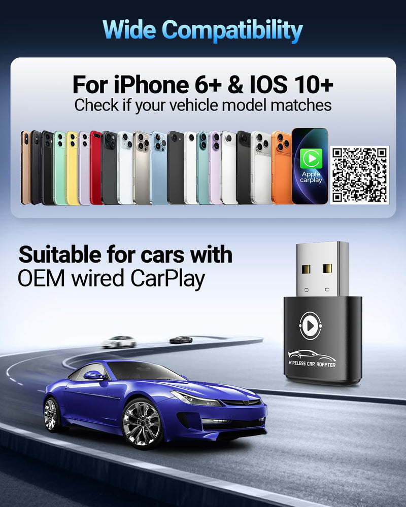 Wireless CarPlay Adapter for Apple iPhone（2026 Upgraded） Mini Design, Converts Factory Wired to Wireless Adapter for CarPlay, Plug and Play, Auto Connect Fast and Stable(Dark Gray) Dark Gray