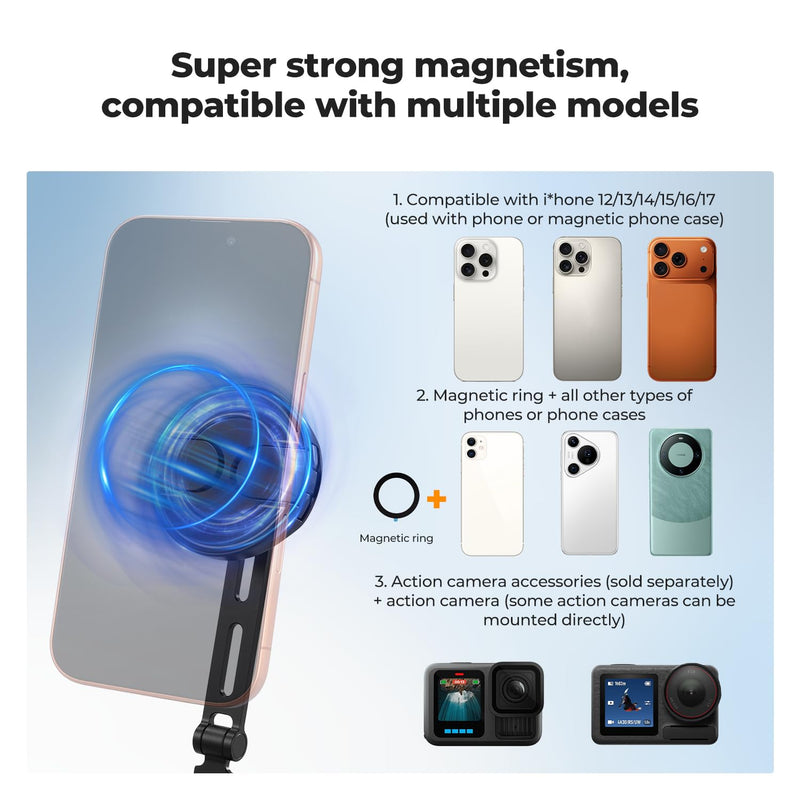 K&F CONCEPT 2-in-1 Magnetic & Clip-on Neck Phone Holder | POV Phone Holder, Hand Free Chest Stand Compatible with iPhone 17-12 Seires Android Phones, TW01 Gray