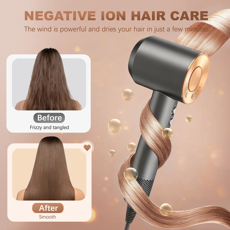 Ionic Hair Dryer 2000W, 110000r/min High Speed Hairdryers 4 Heat 3 Speed Settings Fast Drying NTC Smart Temp Control Self-Cleaning Mode with 2 Nozzles Portable Women Hairdryer for Travel Home Salon