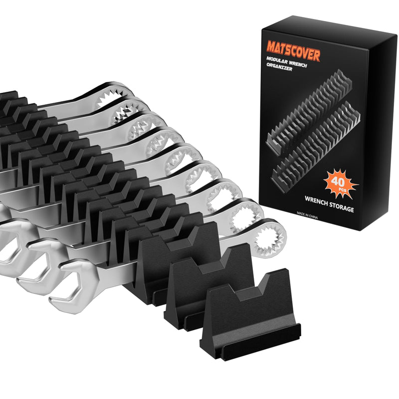 40PCS Modular Wrench Organizer Wrench Holder - Wrench Tool Organizers for Tool Drawer Storage, Wrench Storage Set with Metric & SAE Label, Wrench Rack Tool Gift for Professional Mechanics Men, Black