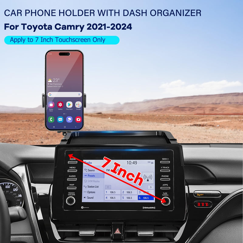 Car Phone Holder Fit for Toyota Camry 2021-2024 7-inch Screen with Dashboard Organizer Cell Phone Mount Holders Fit for Camry Accessaries Fixed Clip Hands-Free &360°Rotation(Not Fit 9 inch) 21-24 Toyota Camry