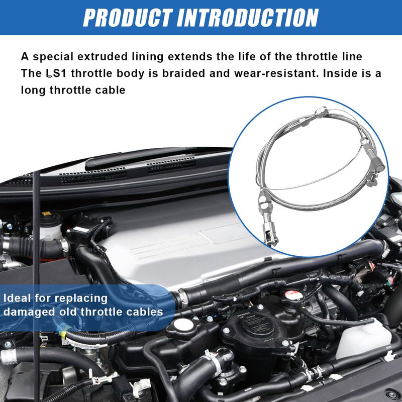 36" Braided Throttle Cable Kit, Universal Accelerator Adjustable Throttle Cables Replacement, Stainless Steel Fuel Line Gas Cable Kit with Aluminum Fitting & Ferrule for Most Vehicles (36 Inch) 36 Inch
