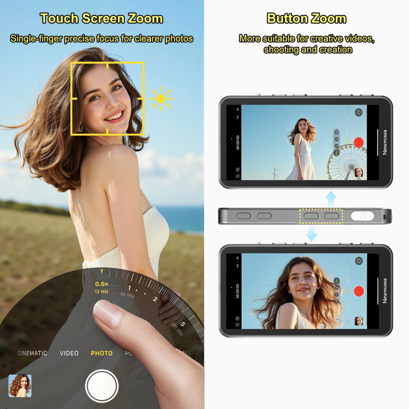 Newmowa Touchscreen Phone Vlog Selfie Monitor Screen, Magnetic Wireless Back Camera Selfie Monitor with Focus Adjustment ONLY for iPhone, Support 4K 30fps Wireless Recording for iPhone 15/16(Grey) Grey