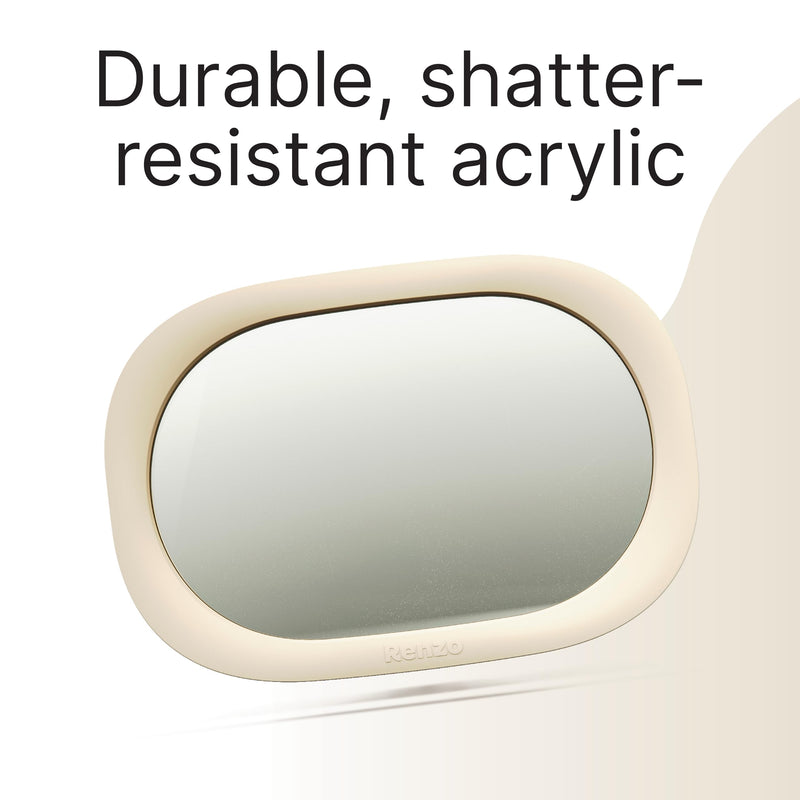 Renzo Baby Car Mirror - Rear Facing Car Seat Mirror for Infants - Extra Large, Shatter-Resistant, 360° Adjustable, Tool-Free Installation - Fits Most Cars, SUVs & Trucks (Almond Cream) Almond Cream