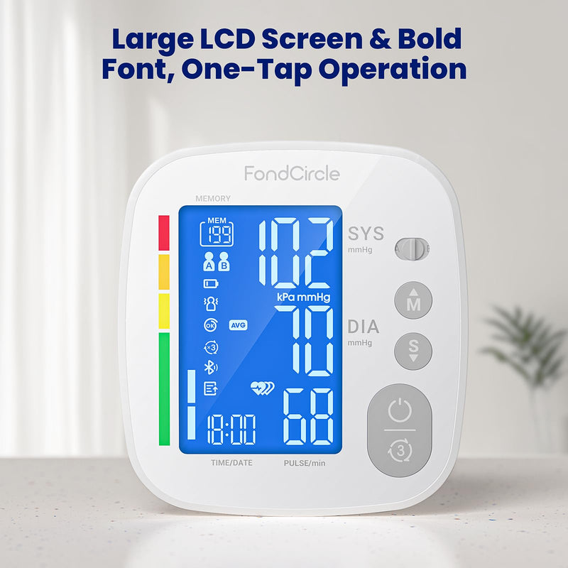Automatic Digital Upper Arm Blood Pressure Monitor for Home Use | Bluetooth sync, 8.6-17.7" adjustable cuff, 2×199 memory, large LCD display for home use Adjustable Cuff 8.6"-17.7"