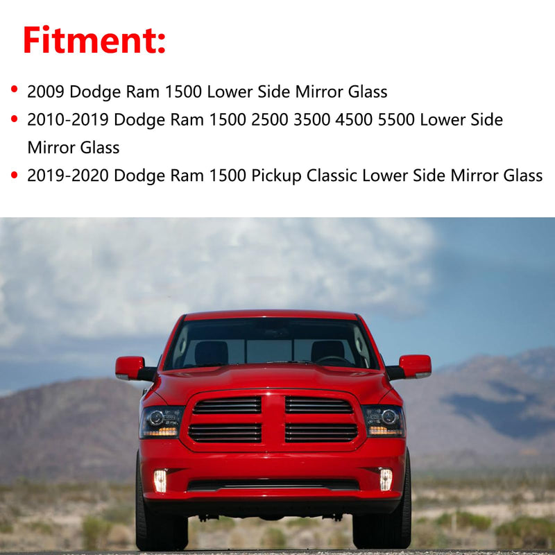 68067731AA Passenger Side Mirror Tow Lower Glass Replacement For 2010-2020 Dodge Ram 1500 2500 3500 4500 5500 - For Ram 1500 2500 3500 4500 5500 Side Tow Mirror Glass With Rear Holder Passenger Side (Right)