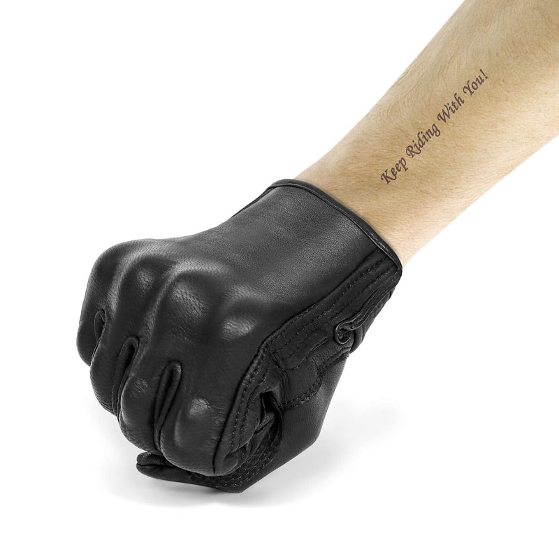 Updated Full Finger Leather Motorcycle Gloves Phone Touch Goat Skin Black Motorbike Riding Gloves (Updated,Non-Perforated, L) Updated,non-perforated Large