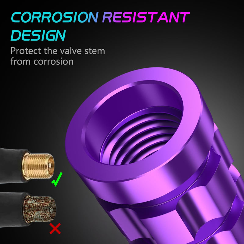 Tire Valve Stem Caps 4 Pack - Rustprood & Fade Resistant Metal Tire caps, Universal Fit for Cars/Trucks/Motorcycles/Bikes (Purple) Purple