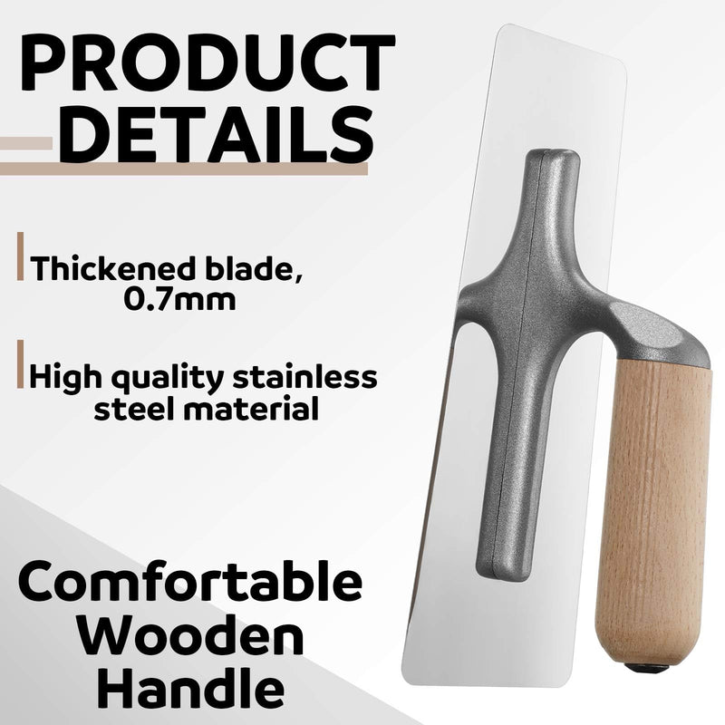 Lasnten 3 Pcs Venetian Plaster Trowel Set Polished Stainless Steel Art Paint Plastering Finishing Hand Tools Concrete Drywall Trapezoid Finishing Trowel Plaster Tools with Wooden Handle, 3 Sizes