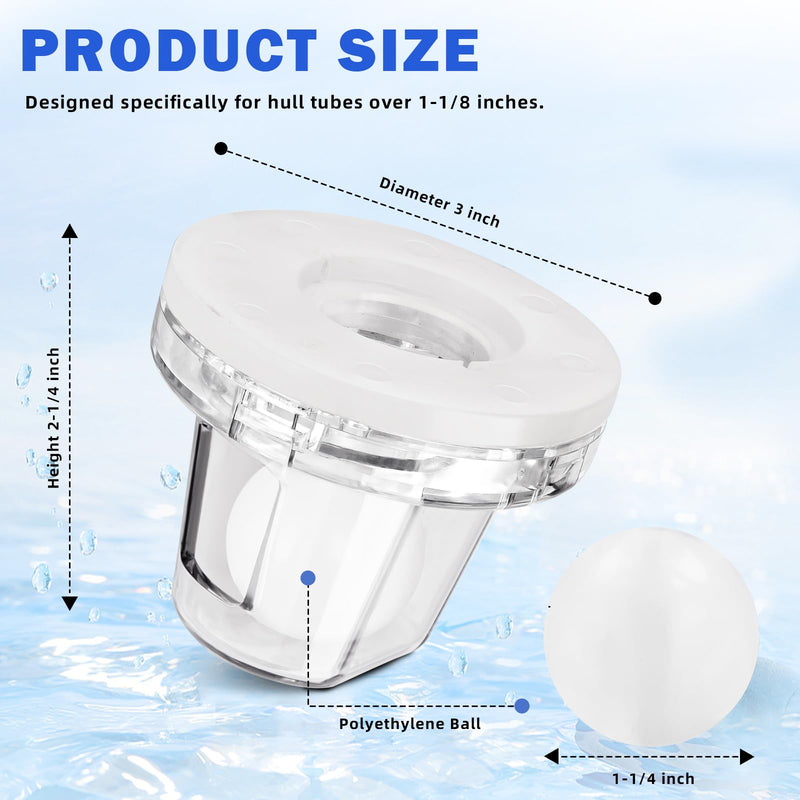 Boat Self Bailing Ball Scupper Valve Marine Valve Ball Drain Plug Fits Over 1-1/8" Motorwell Tubes - Marine Flow Max Ball Scuppers Replaces Old Flapper Scuppers (2 Pack)
