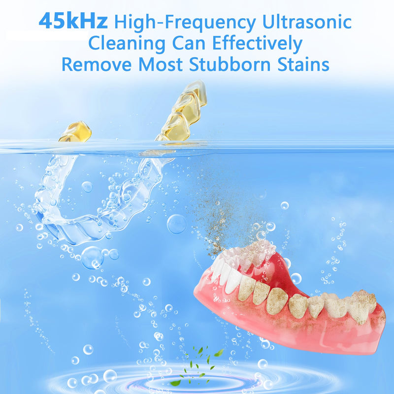 Dental Ultrasonic Retainer Cleaner Machine-45khz, Cleaning for Dentures, Mouth Guards, Aligners, Night Guards, Braces, Toothbrush Heads & Jewelry,Protable UV Retainer Cleaning Pod for Home &Travel Blue