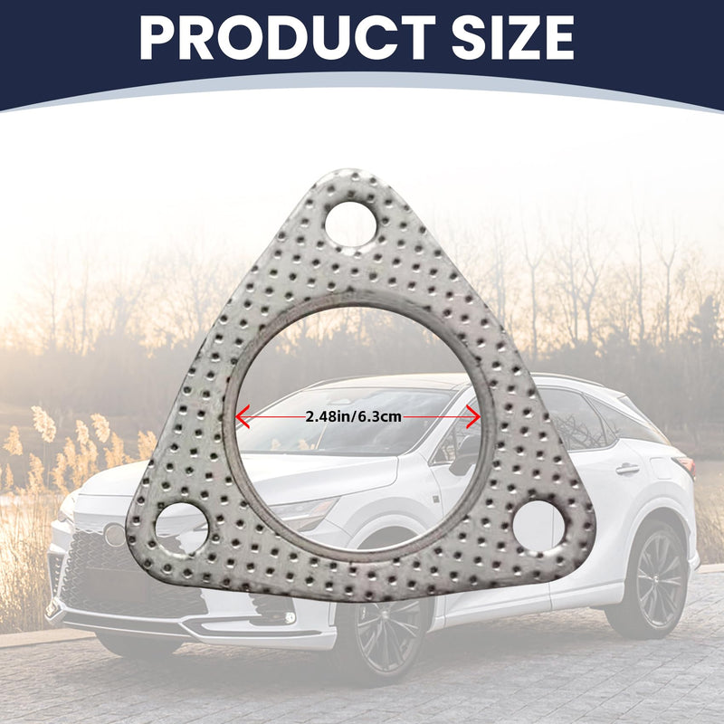 NTNEV 2 PCS Car Exhaust Pipe Gasket, 2.48" 3-Bolt Exhaust Flange Gasket with High Sealing, Modification Replacement Accessories, Suitable for Most Cars (Silver)